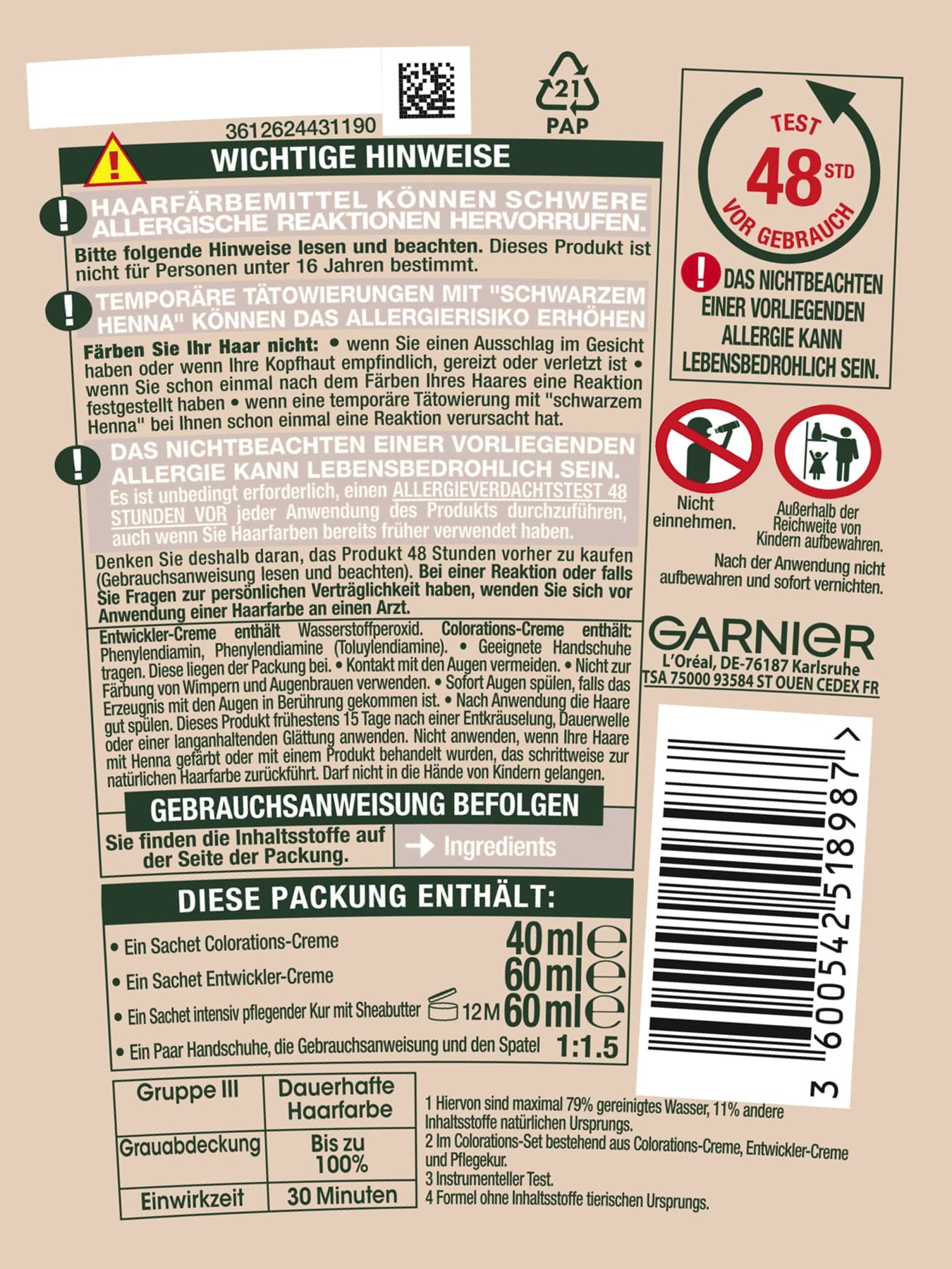 GOOD Dauerhafte Haarfarbe 4.15 Kühles Kastanienbraun Produktbild Rueckseite Hinweise